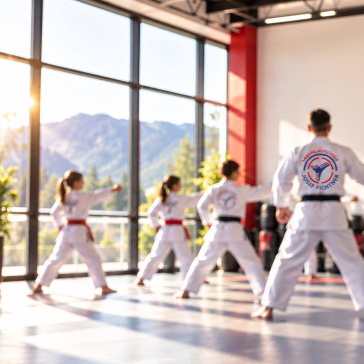 Im Bild Kinder und Erwachsene die Kampfkunst Taekwondo in der Kampfkunstschule Fichtner Bayern 